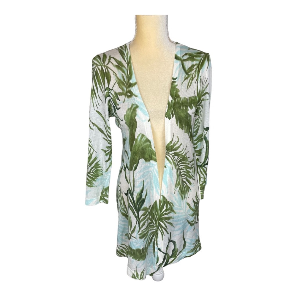 Roz & Ali Tropical Palm Leaf Open‎ Cardigan Size Medium